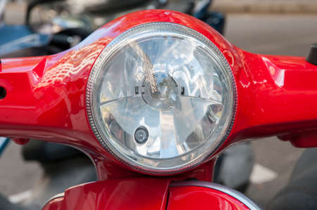 Color red motorcycle parked on the streetの写真素材