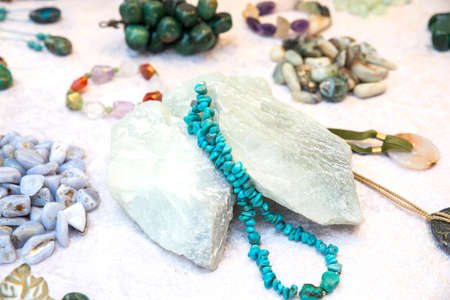 gemstones into necklaces and braceletsの写真素材