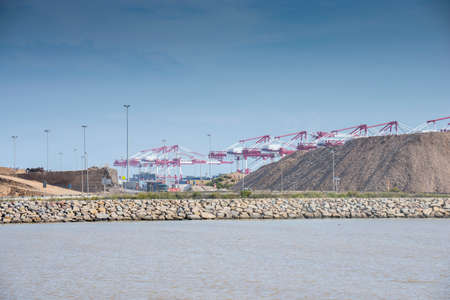 red cranes of the port city of Barcelonaのeditorial素材