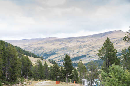 green mountains in autumn Andorra La Vellaの写真素材