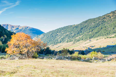 mountains in autumn in Andorra La Vellaの写真素材