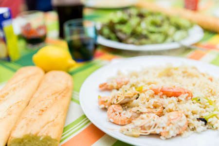 Valencian paella cooked seafood and riceの写真素材