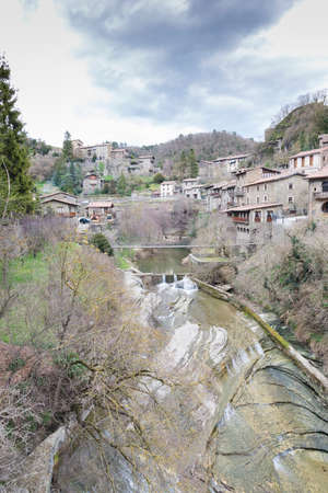 Rupit village through which the riverの写真素材