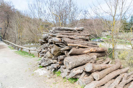 log pile for use in winterの写真素材