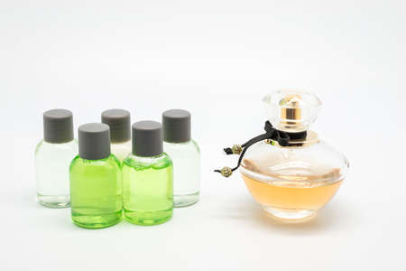 colony of different scents and soaps on a white backgroundの写真素材