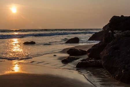 Sunset on Varkala Beach in Kerala, Indiaの写真素材