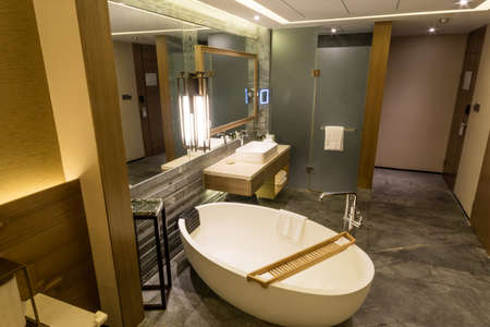 Luxury ensuite 5 star bathroom in bedroomのeditorial素材
