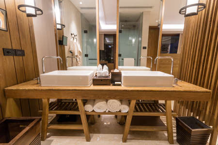 Luxury ensuite 5 star bathroom in bedroomのeditorial素材
