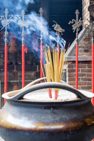Budhist temple and it insences smokingの写真素材