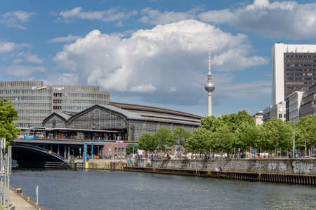 Berliner Fernsehturm and Berlin FriedrichstraÃŸe station in Berlin, germany