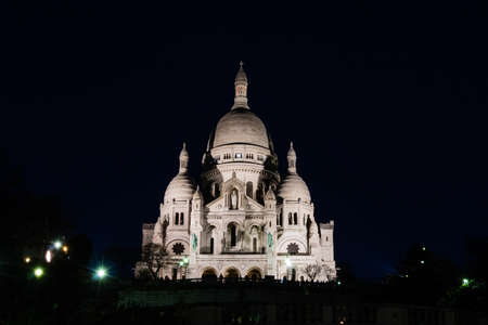 Sacred Heart Church from Montmartre at night Parisの写真素材