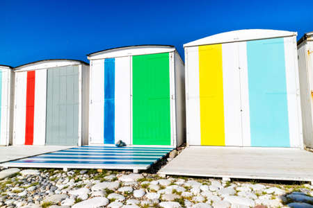 Traditional changing rooms on the beachの写真素材