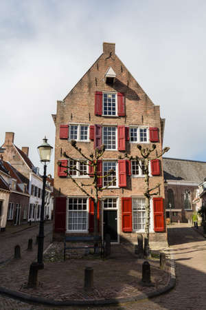 Medieval town wall Koppelpoort and the Eem river in Amersfoort, Netherlandsのeditorial素材
