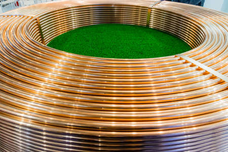 Copper trading tube coils at stock exchangeの写真素材
