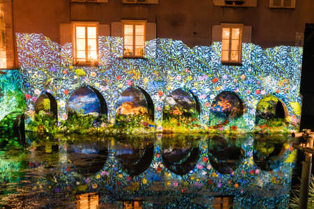 Building facade light festival Chartres in Franceのeditorial素材