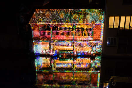 Building facade light festival Chartres in Franceのeditorial素材