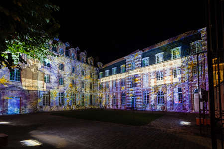 Building facade light festival Chartres in Franceのeditorial素材