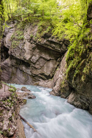 The fascinating touristic wildwater Partnach Gorge in Germanyの写真素材