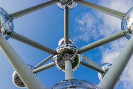 Brussels capital and its world expo Atonium during a full sunny day and blue sky