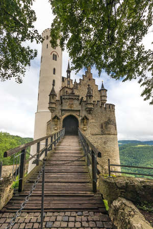 tophill Lichtenstein Castle and forest overlooking the valleyのeditorial素材