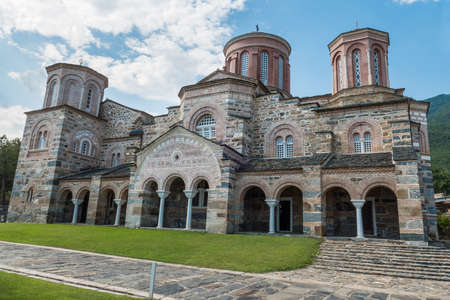 The Timios Prodromos Monastery overlooking Lake Kerkini.の写真素材