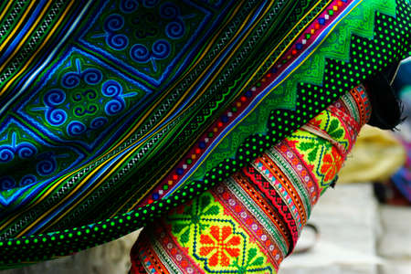 Detail traditional costume, dress, flower hmong, Vietnam