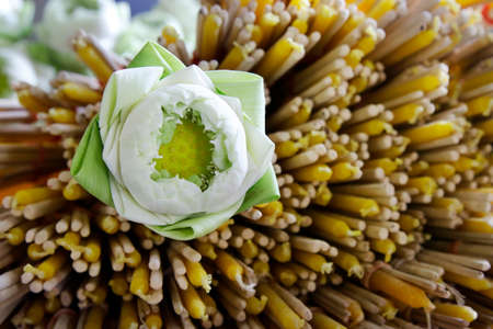 Candle and lotus flowerの写真素材