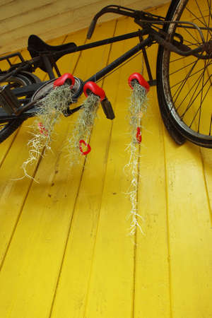 Bicycle hanged on wallの写真素材