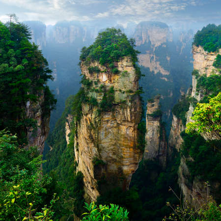 view of limestone cliff in Zhangjiajie National Park, Hunan, Chinaの写真素材