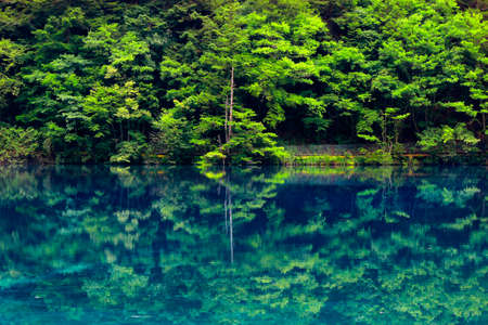 Colorful Lake in Jiuzhaigou National Park, Sichuan, Chinaの写真素材