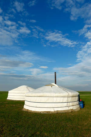 camp of yurt in the grassland of Mongoliaのeditorial素材