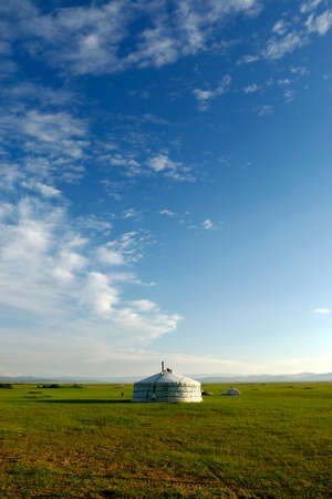 camp of yurt in the grassland of Mongoliaのeditorial素材