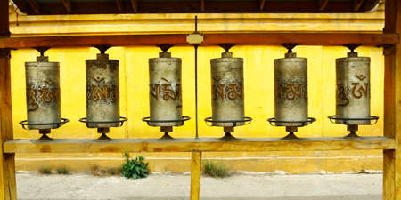 Prayer wheel in buddhist monastery