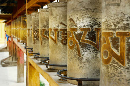 Prayer wheel in buddhist monastery