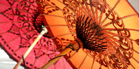 colorful handicraft umbrella made in myanmarの写真素材