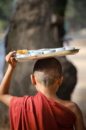 Novice Monks Received in the Historical Park of Bagan, Myanmarの写真素材