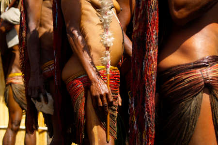 dani people during tribe festival in wamena-baliem valley-papuasia-indonesiaの写真素材