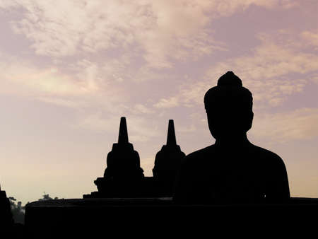 BOROBUDUR HISTORICAL PARK, NEAR JOGJAKARTA IN JAVA ISLAND-INDONESIAの写真素材