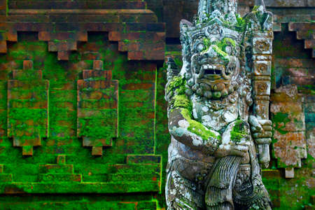 Stone carved statue of Barong in Hindu temple in Bali-Indonesiaの写真素材