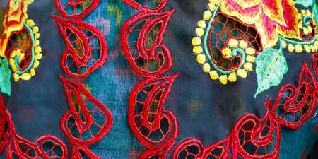 Close up of balinese woman in traditional costume, sarong, during ceremony in Bali-Indonesia