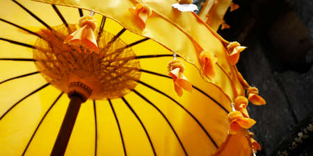 detail of umbrella in Hindu temple in bali -indonesiaの写真素材