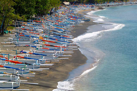 balinese boat on the beach in the north of the island in bali-indonesia