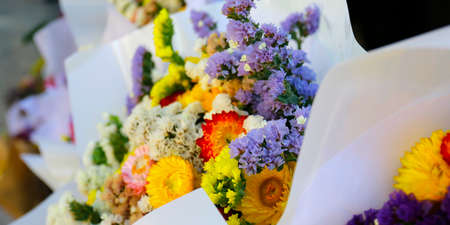 colorful bouquet of dried flowersの写真素材