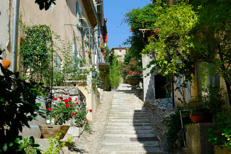street of mediterranean village with colorful shutter in the south of france, provenceの写真素材