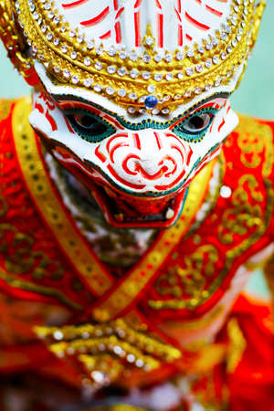 head of hanuman doll during traditional performance in buddhist temple -Thailandの写真素材