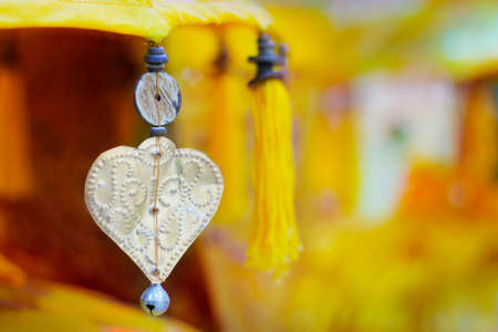 close up of umbrella in hindu temple in bali -indonesiaの写真素材