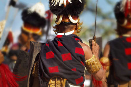 naga people during hornbill festival in kohima -nagalang-indiaの写真素材