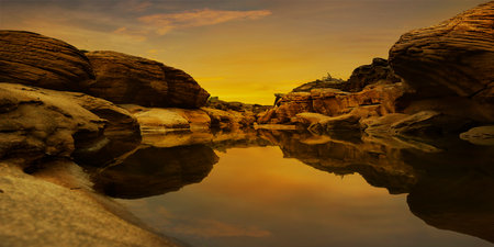 canyon and water hole at sam phan bok on the riverside of the mekong river Thailand