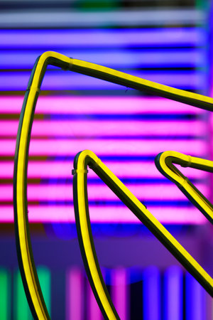 colorful neon lighting sign in the city during end of year festivitiesの写真素材