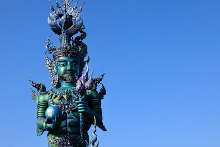 Detail of sculpture in Wat Rong Suea Ten, Temple of the Dancing Tiger, in the blue buddhist temple -Chiang Rai-Thailandの写真素材